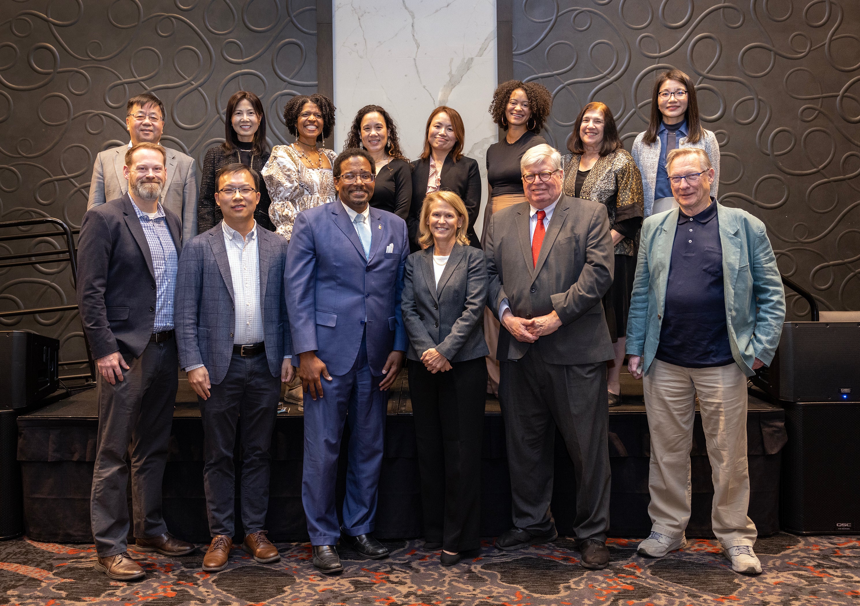 Honorees at the 2025 Maryland Research Excellence Celebration with President Darryll J. Pines, Vice President and Provost Jennifer King Rice and Vice President for Research Gregory F. Ball